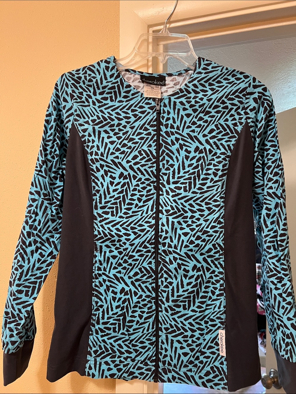 Cherokee Teal & Black Zip-Up Shirt XS Like New